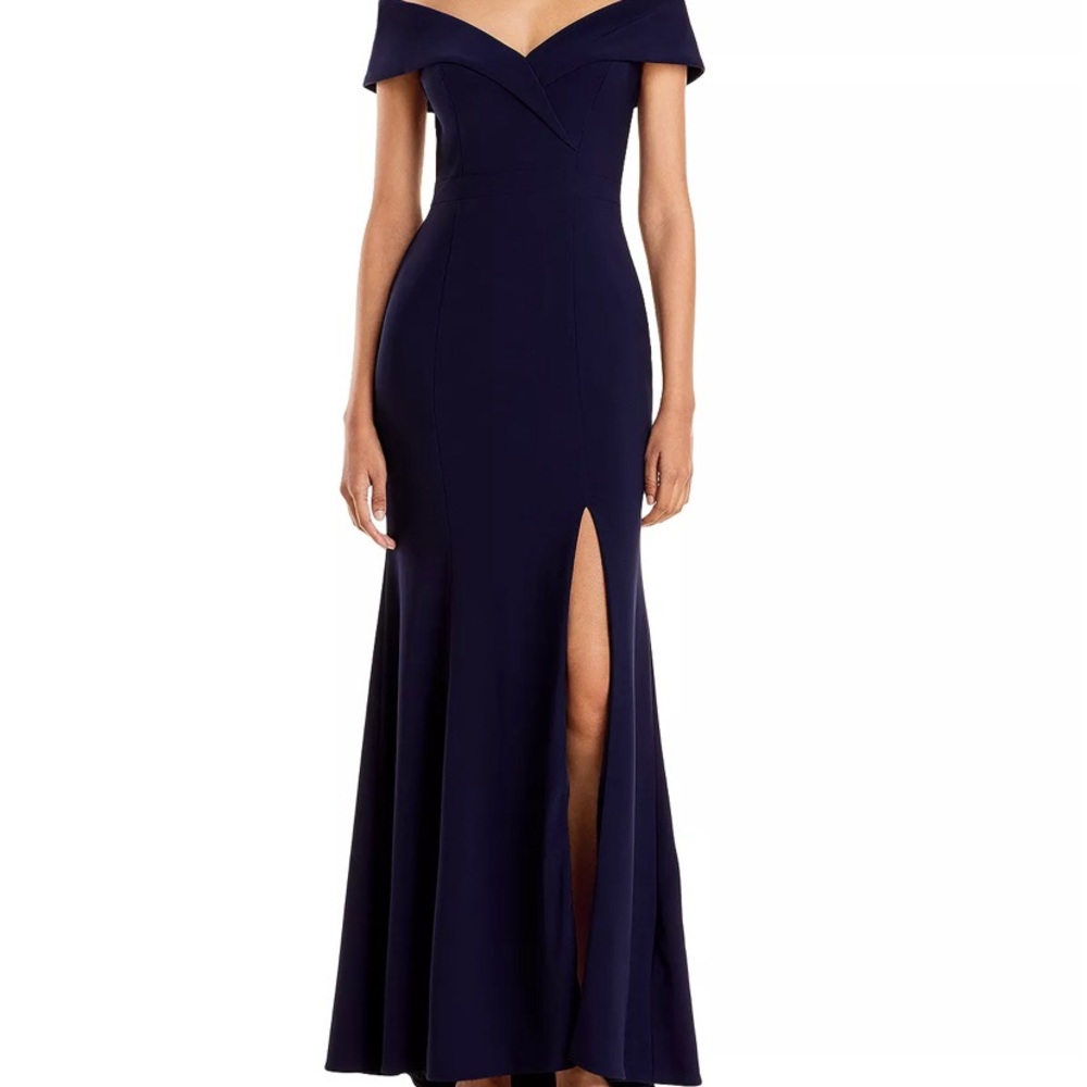 Aqua off the shoulder navy gown